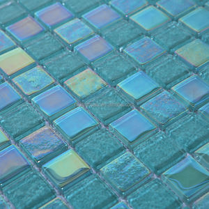 Wholesale Modern Green Blue Iridescent Crystal Glass Mosaic Wall <strong>Tile</strong> for Outdoor Swimming Pool <strong>Tiles</strong> <strong>3x3</strong> Inches - Product Image 3
