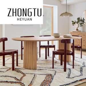 Nouveau style nordique Oblong Naturel <span class=keywords><strong>Ellington</strong></span> Piédestal Ovale Table À Manger Chaise Ensemble 4 6 Places Moderne En Bois Établi Personnalisé - Product Image 6