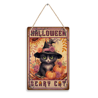 Panneau en bois de conception personnalisée du fabricant MDF motif chat d'Halloween pour décoration suspendue de festival