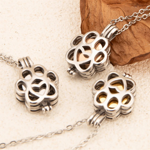 Kalung Kandang Baja Anti Karat untuk Kenangan Hewan Peliharaan Mewah, Desain Cakar Kucing/Anjing, Liontin Mini untuk Abu Jenazah, Perhiasan Kremasi Kristal - Product Image 4