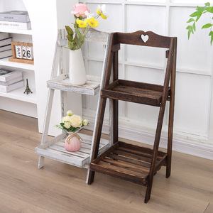 Retro Wooden Folding <b>Shelf</b> 2 Tier Brown And White Decorative Plant Stand Storage <b>Rack</b> For Home Interior - Product Image 1
