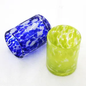 朗旭5盎司独特的绿色玻璃豹纹烛台乌龟蜡烛罐