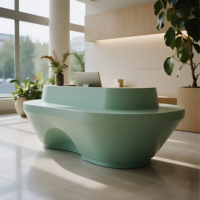 Comptoir de réception commercial extensible géométrique contemporain vert menthe en plastique PETG pour bureaux modernes, hôtels, centres commerciaux ST