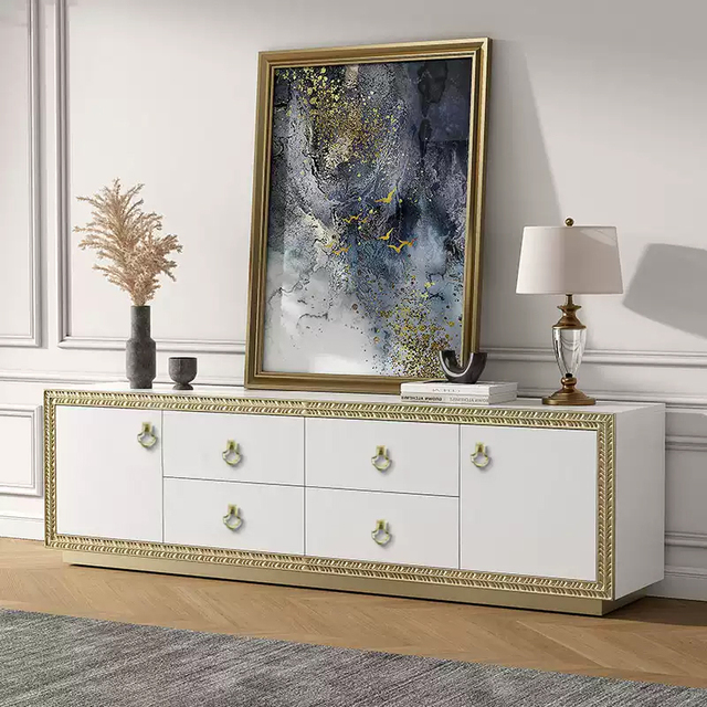 New American Furniture House Solid Wood TV Stand Cabinet White Oak Wood Living Room Long TV Stand With Drawers