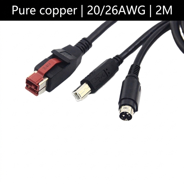 24V Powered USB to Hosiden + USB B Cable for Epson Printers