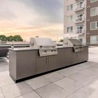 Ensemble d'armoires de cuisine extérieures BAINENG au design moderne et luxueux, structure résistante aux intempéries, îlot barbecue, meubles de cuisine extérieure