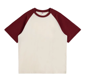T-shirt en coton épais 260 GSM pour homme, manches courtes raglan, col rond, épaules color block estivales, coupe ample - Product Image 4