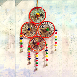 Bohemian Rattan Wall Hanging With Colorful Tassels And Bells Indoor Decor Living Room Art - Product Image 1
