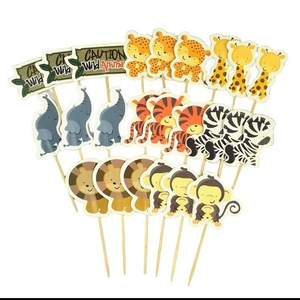 Bestseller: 24 Forchette a Forma di <span class=keywords><strong>Animali</strong></span> della Giungla in Carta <span class=keywords><strong>con</strong></span> Biglietto Inseribile per Torte per Bambini - Product Image 1