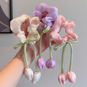 Set <span class=keywords><strong>de</strong></span> Lazos para el Cabello Hechos a Mano con Diseño Romántico Francés, con Flores <span class=keywords><strong>de</strong></span> Tulipán, Borlas y Lazos <span class=keywords><strong>de</strong></span> Satén, Estilo Coquette - Product Image 2
