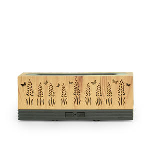 Difusor ultrasónico de aceites esenciales JCSY de 60 ml con diseño de espiga de trigo y mariposa, forma cuadrada y acabado de madera clara. - Product Image 1