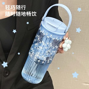 Decani Floral Plastic Water Cup 1000Ml Bpa Free Portable Travel Cup For Women With Straw And Handle - Product Image 4