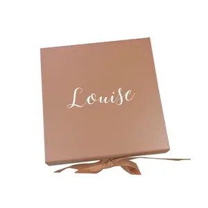 Cajas plegables magnéticas de lujo para regalos de boda, Cajas de Regalo con nombre personalizado, color rosa, cajas para pelucas/mechones de pelo, embalaje con cinta