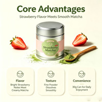 Poudre de Matcha Cérémonial Certifiée Marque Blanche OEM en Boîte de 30g, Poudre de Matcha Fraise en Boîte de 30g, Faible MOQ