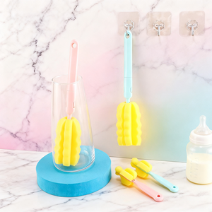 Ensemble de brosses à biberons avec tête en éponge détachable, manche long, nettoyeur de tétines, couleur rose et verte, matériau PP - Product Image 3