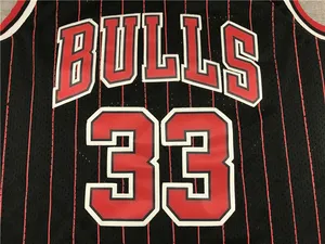 Chicago 91 Dennis Rodman Jersey Basket Pinstrip Hardwood Hitam Kualitas Tinggi Harga Murah