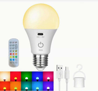 Ampoule LED SMD rechargeable Type-C, couleur RGB, intelligente, à intensité variable, base E27, sans fil, fonctionne sur batterie, minuterie, multicolore, télécommande