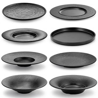 Assiette Moderne Design Japandi Simple Noire en Mélamine pour Fondue & Barbecue, Plat Plat à Steak Occidental pour Maison et Restaurant