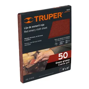 Boîte de 25 papiers abrasifs rouges, grain 50, oxyde d'aluminium, TRUPER - Product Image 1