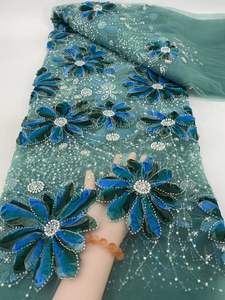 Flora diamant brodé à la main 2025 haute qualité perles lourdes paillettes <span class=keywords><strong>Net</strong></span> français dentelle tissu matériel pour robe - Product Image 5