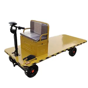 Four-Wheel Electric Carrier Cargo Trolley Flatbed Car With Platform Structure Electric Transporter Cart For Warehouse