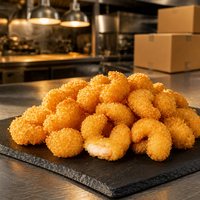 Crevettes pré-frites croustillantes dorées, format bouchées, pour les chaînes de restauration rapide et les snacks de bar