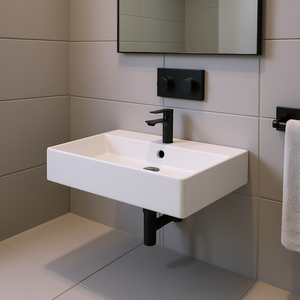 Lavabo Rettangolare 36 X 18 Bianco Opaco da Parete con Foro per Rubinetto per Bagno - Product Image 2