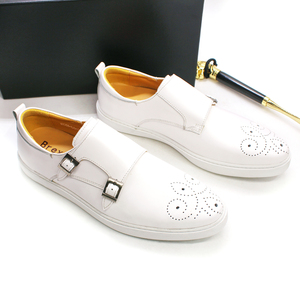 حذاء رجالي مصنوع يدويًا من الجلد الطبيعي بتصميم رباط الراهب، مريح للرياضة والمشي البطيء، بنعل أبيض مسطح، مناسب للتزلج - Product Image 6