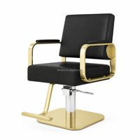 Fauteuil de Barbier Hydraulique avec Accoudoir Doré et Base Carrée Électroplaquée pour Salon de Coiffure – Vente en Gros