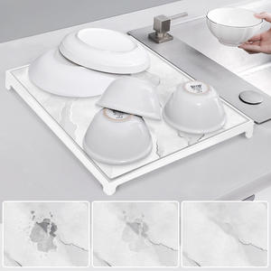 แผ่นรองโต๊ะอะคริลิคทรงสี่เหลี่ยมลายหินอ่อนกันลื่นกันคราบดูดซับน้ำสำหรับอ่างล้างจานในครัว - Product Image 1