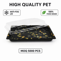 Barquette rectangulaire noire en PET jetable de qualité alimentaire empilable pour sushis et plats à emporter – Vente en gros