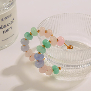Boucles d'oreilles colorées en pierres naturelles, bracelet et collier en acier inoxydable, design bijoux contrastant aux couleurs dopamine, style niche - Product Image 5