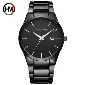 HM 17551 OEM Black Men Quartz Movement Watches Waterproof Stainless Steel Strap Customize Logo Men Wristwatches