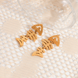 Pendientes Colgantes con Diseño de Espina de Pescado, Chapados en Oro de 18k, Acero Inoxidable, Perla y Concha, Estilo Vintage, Joyería de Moda - Product Image 4