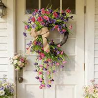 Guirlande de fleurs artificielles à suspendre à la porte, décoration de la maison, printemps/été, violet rose, style pastoral, haute qualité, durable