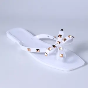 Fashion sandal Jelly wanita, sandal selop datar kristal, sandal selop kasual Pvc Flip Flop Jelly untuk wanita