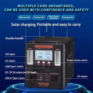 Portable 1000W Lithium Ion Station 1200W Générateur de panneau solaire rechargeable d'urgence LED Voitures de charge sans fil à onde sinusoïdale pure - Product Image 3