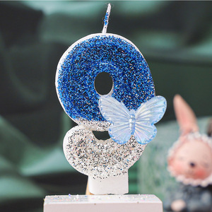 Venta al por mayor de velas de cumpleaños de 0 a 9 figuras, velas de pastel de mariposa azul brillante, suministros de decoración para fiesta de cumpleaños de niños - Product Image 4