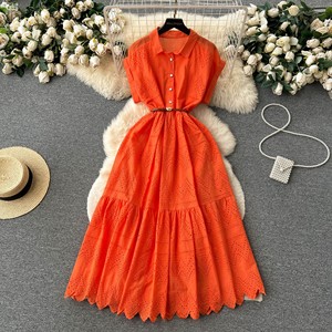 2026 <strong>Hot</strong> Selling Chinese Style A-line High Waist Hollowed-out Pleated Floor-length Party Summer Women's Loose Tight Dress - Product Image 1
