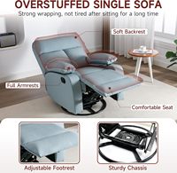 Vente en gros de salon confortable fauteuil de massage en cuir bleu paresseux fauteuil inclinable à bascule pivotant avec repose-pieds