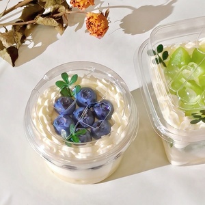 400ml vuông/250ml Vòng rõ ràng Pet nhựa bánh hộp với thìa cấp thực phẩm container cho mousse, bánh <span class=keywords><strong>pudding</strong></span>, pho mát - Product Image 4