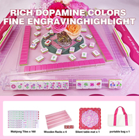 Ensemble complet de Mahjong américain en acrylique, automatique, 4 couches, 160 tuiles, boîte cadeau portable, support/poussoirs en bois rose, tapis de table silencieux