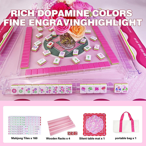 Ensemble complet de Mahjong américain en acrylique, automatique, 4 couches, 160 tuiles, boîte cadeau portable, support/poussoirs en bois rose, tapis de table silencieux - Product Image 5