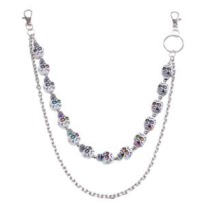 Chaîne de taille Hip Hop Punk Metal Skull à double couche avec pendentif perlé pour jeans, chaîne de corps décontractée et tendance - Product Image 5