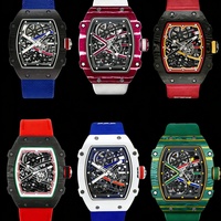 Reloj Deportivo para Hombre Super RM 67-02 Ultrafino de 7.8mm, Cuadrado, de Fibra de Carbono, con Esqueleto, Tourbillon Mecánico, Correa de Goma, Analógico, de Buceo