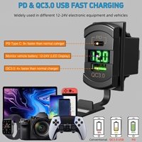 Panel Saklar Rocker 8 Gang Aluminium dengan Soket Charger Mobil USB PD & QC3.0, Voltmeter, Saklar Toggle Heavy Duty untuk Kapal, RV, Truk