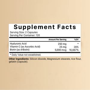 Compléments d'acide hyaluronique 250 mg pour hommes et femmes, favorisent l'hydratation de la peau, la lubrification des articulations, la santé des cheveux et des yeux - Product Image 3