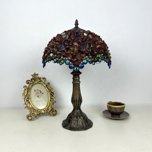 Lámpara de Mesa Estilo Tiffany Longhuijing de 16 Pulgadas, Color Ámbar, Vidrio, Cuentas de Cristal de Ágata, Lámpara de Noche Adecuada para Sala de Estar y Dormitorio - Product Image 2