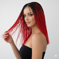 Perruque Dreadlock Synthétique Prête à Porter - Faite à la Machine, Locs Tressées à 3 Brins avec Dentelle Frontale pour Femmes, 12 Pouces Couleur Ombrée 1B/Rouge