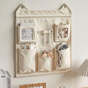 Bolsa de almacenamiento para montar en la pared con diseño de gato durmiente, organizadores de múltiples bolsillos 3D de lino y algodón para cosméticos, libros, artículos diversos, uso en el hogar y la oficina - Product Image 5